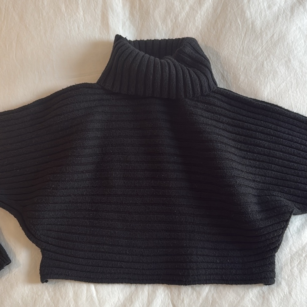 Cropped Black High Neck Sweater